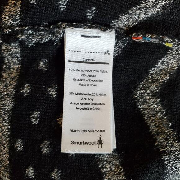 Smartwool Stripe Check Pattern Open Front Cardigan Sweater Medium Black Gray - Picture 5 of 5